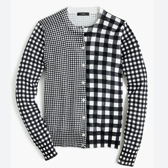 J. Crew cotton Jackie cardigan in gingham black white XL - Picture 2 of 6